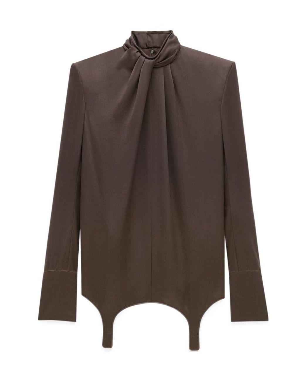 Saint Laurent Brown Twist-Neck Garter Blouse