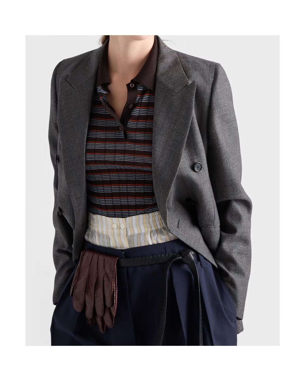 Prada Gray Double-Breasted Pinstriped Mouliné Wool Jacket