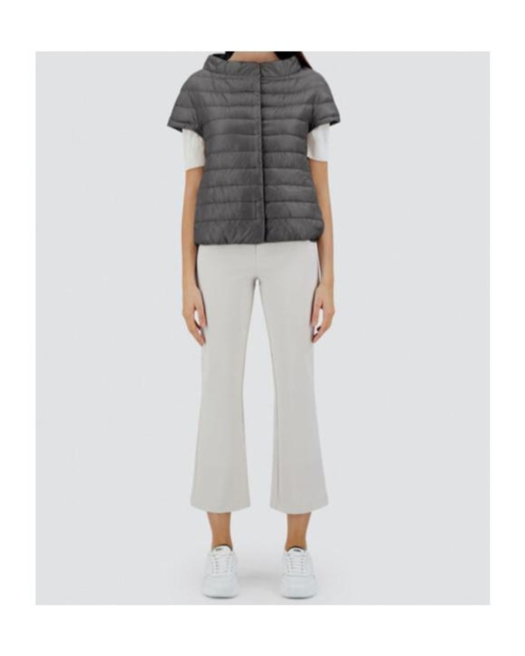 Herno Gray Quilted Short-Sleeved Down Jacket