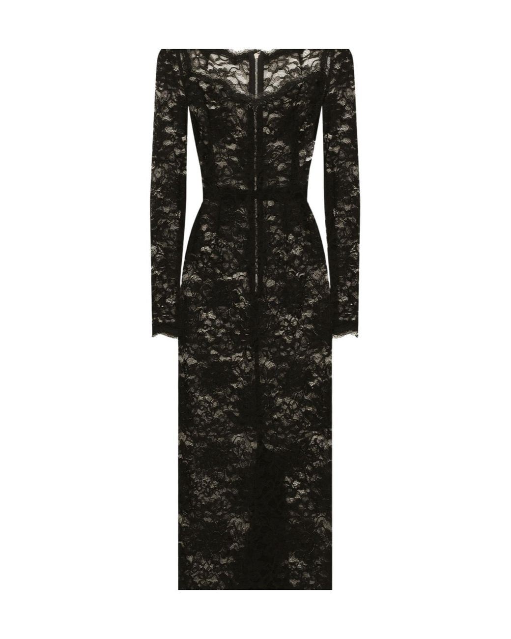 Dolce & Gabbana Black Semi-Sheer Lace Midi Dress