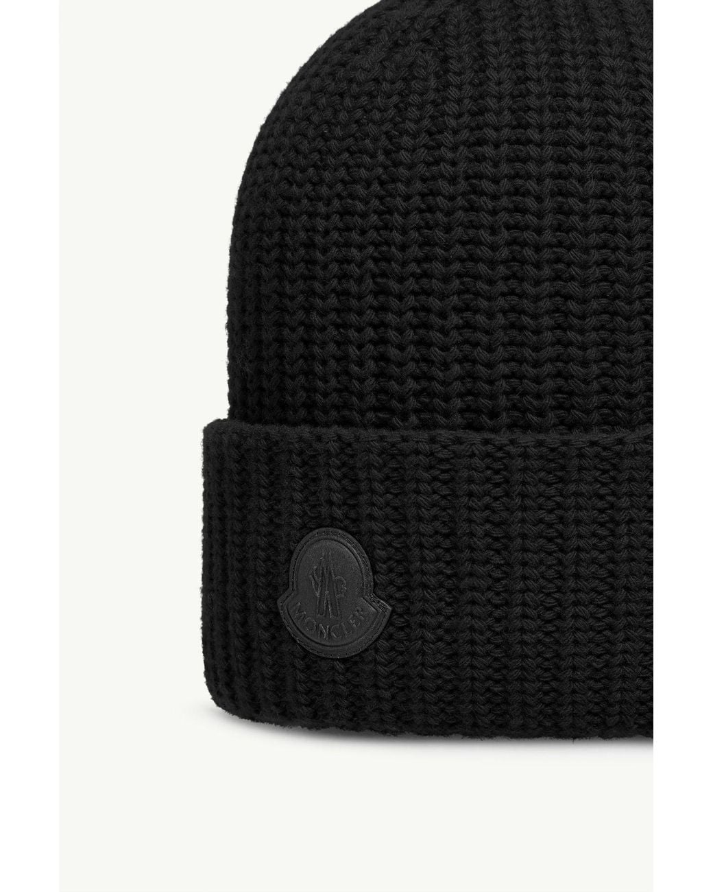 Moncler Black Logo Patch Knitted Beanie
