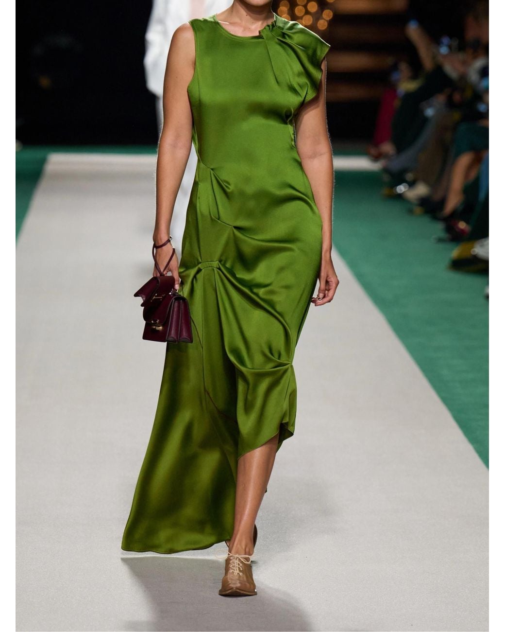 Victoria Beckham Green Draped Satin Midi Dress
