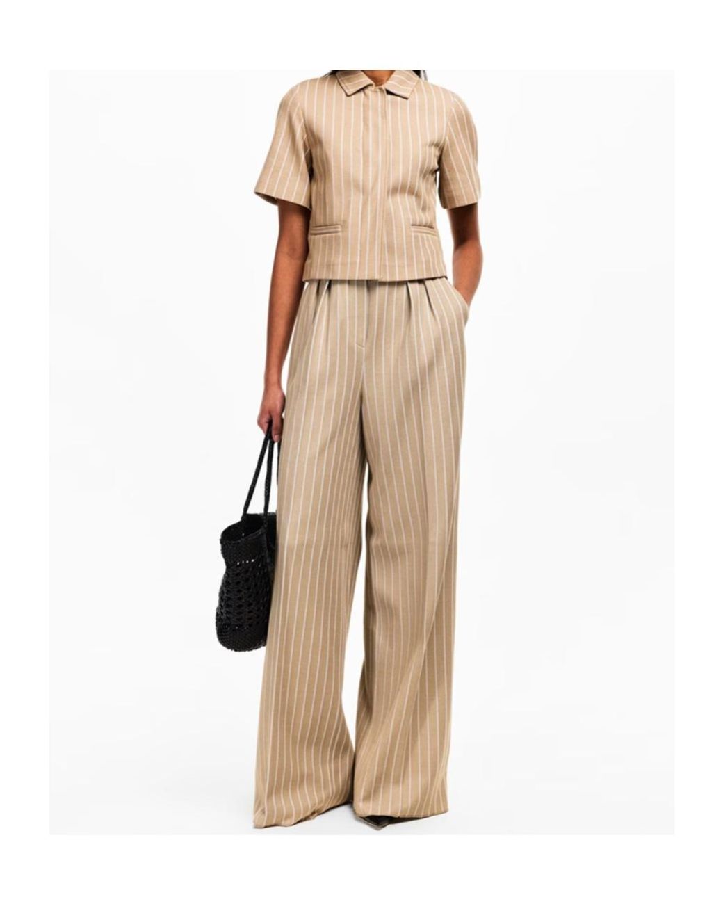 Max Mara Natural Knitted Wide-Leg Casual Pants