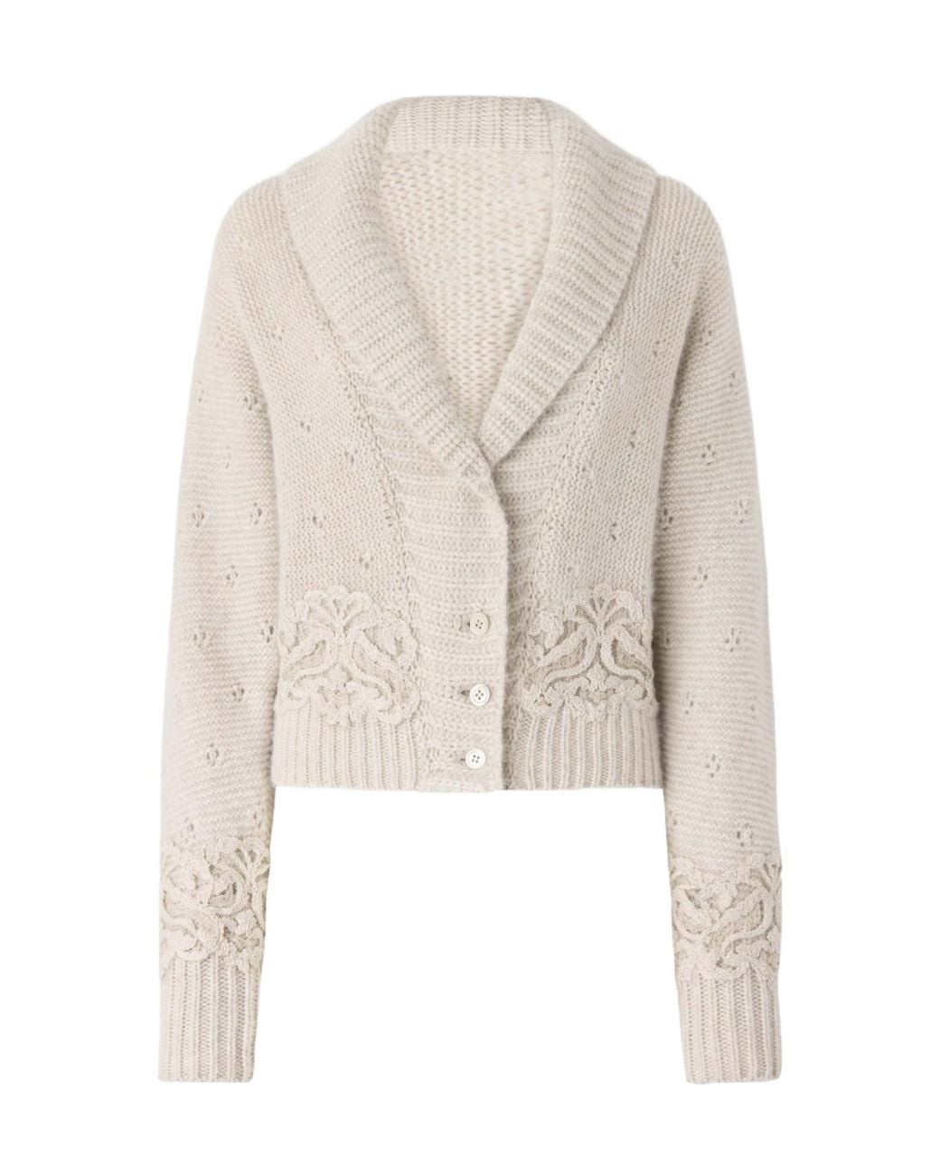 Ermanno Scervino White Pure Cashmere Cardigan With Couture Rebrodé Lace Details