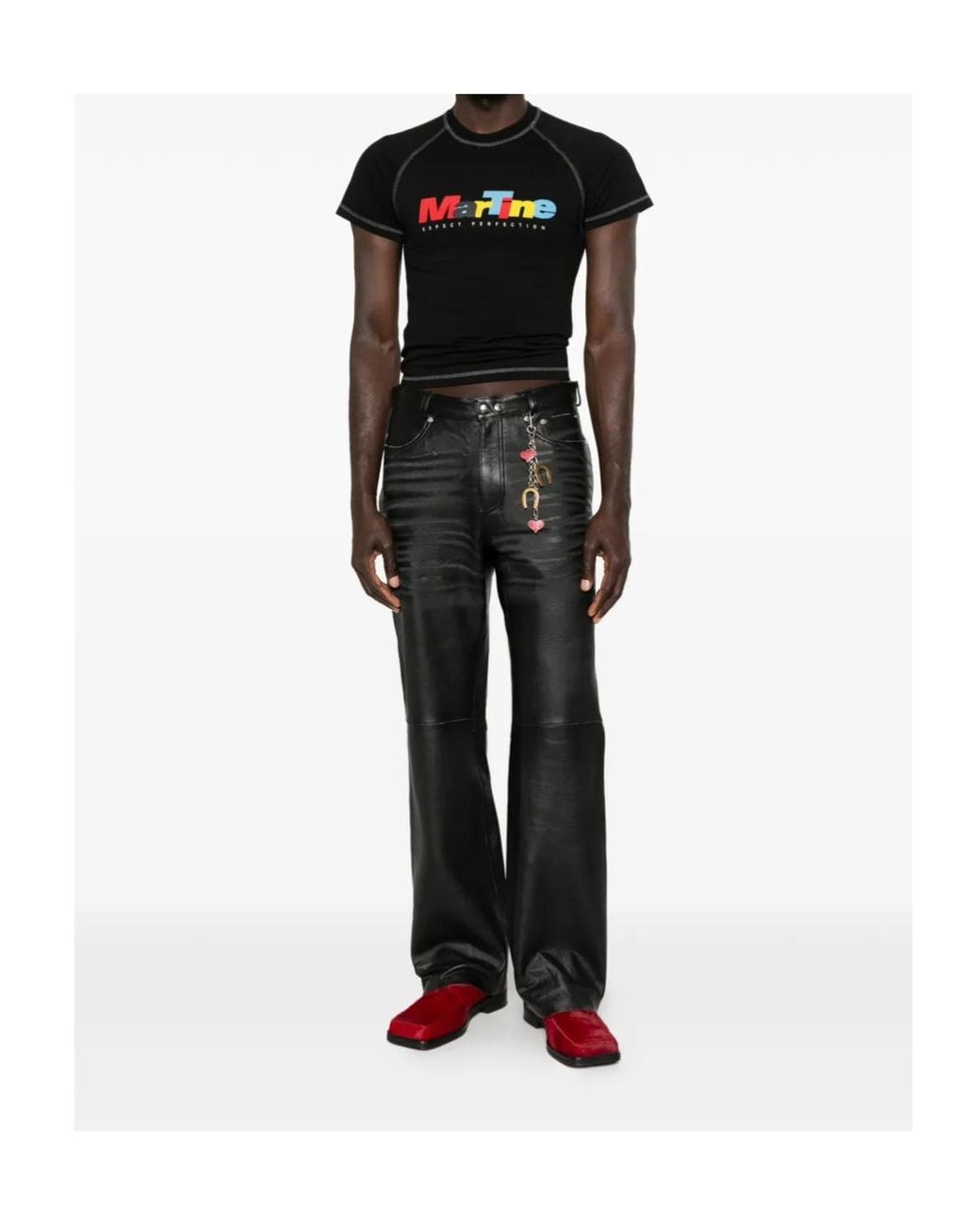Martine Rose Black Contrast Stitching Graphic T-Shirt for men