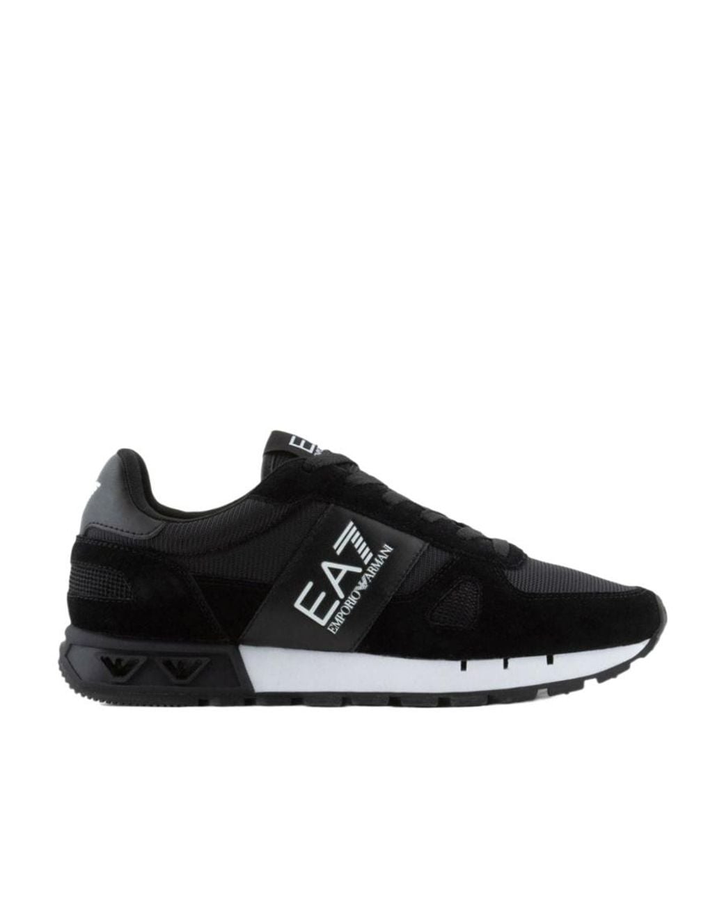 EA7 Black Textured Outsole Logo Detail Sneakers for men