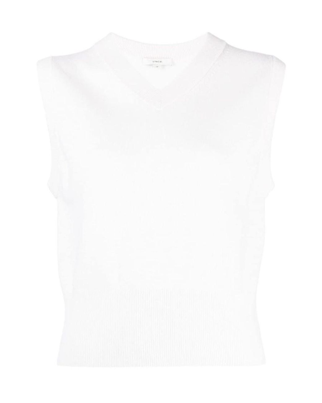 Vince White V-Neck Sleeveless Top