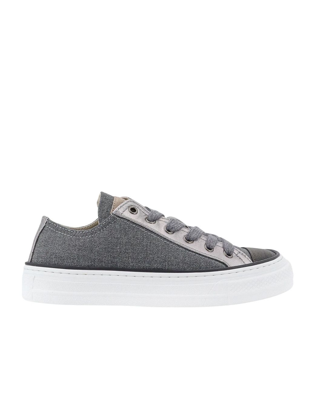 Brunello Cucinelli Gray Panelled Lace-Up Sneakers