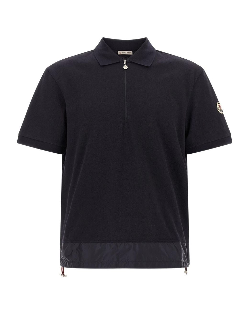 Moncler Black Quater-Zip Short-Sleeve Polo Shirt for men