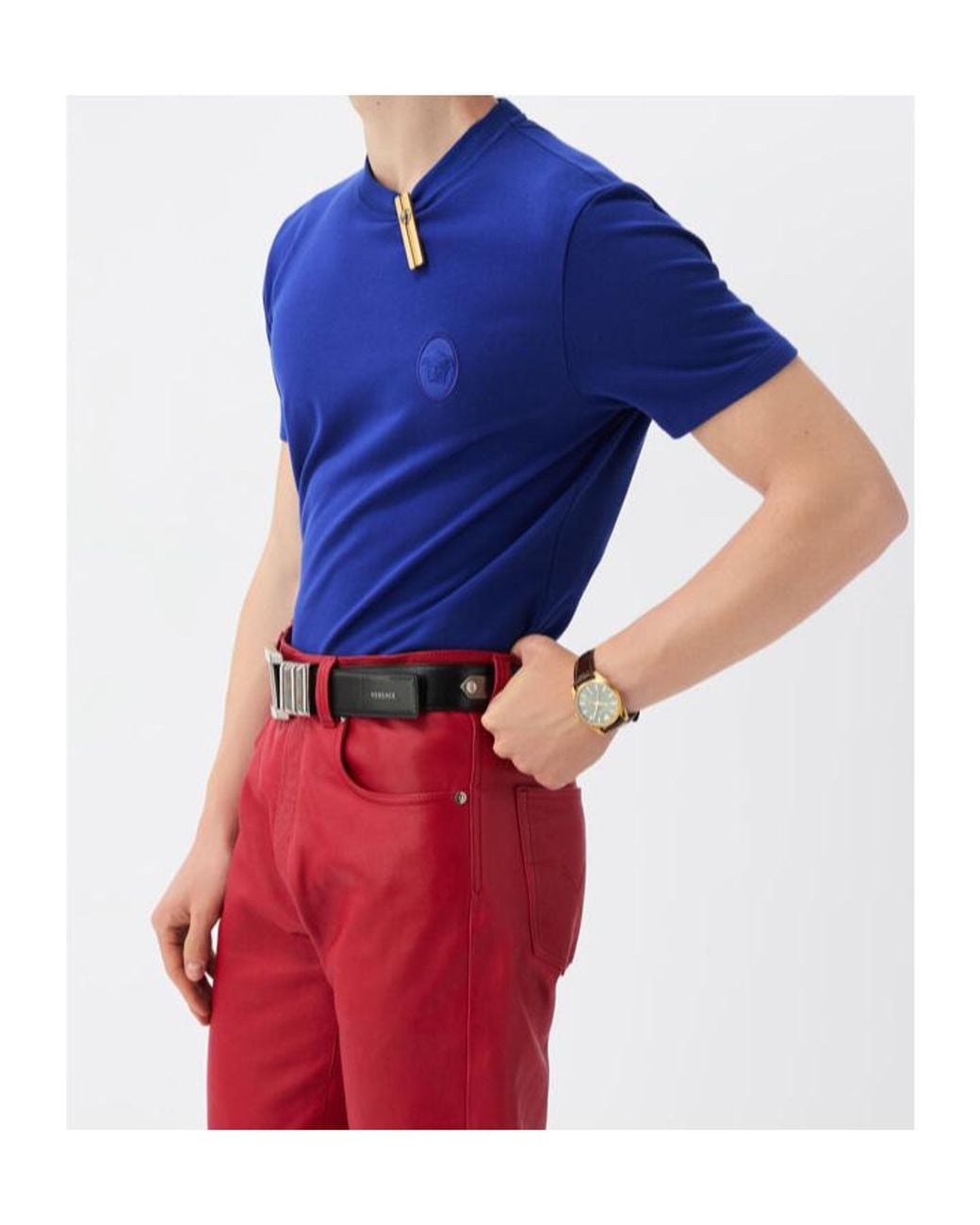 Versace Blue Logo Patch T-Shirt for men