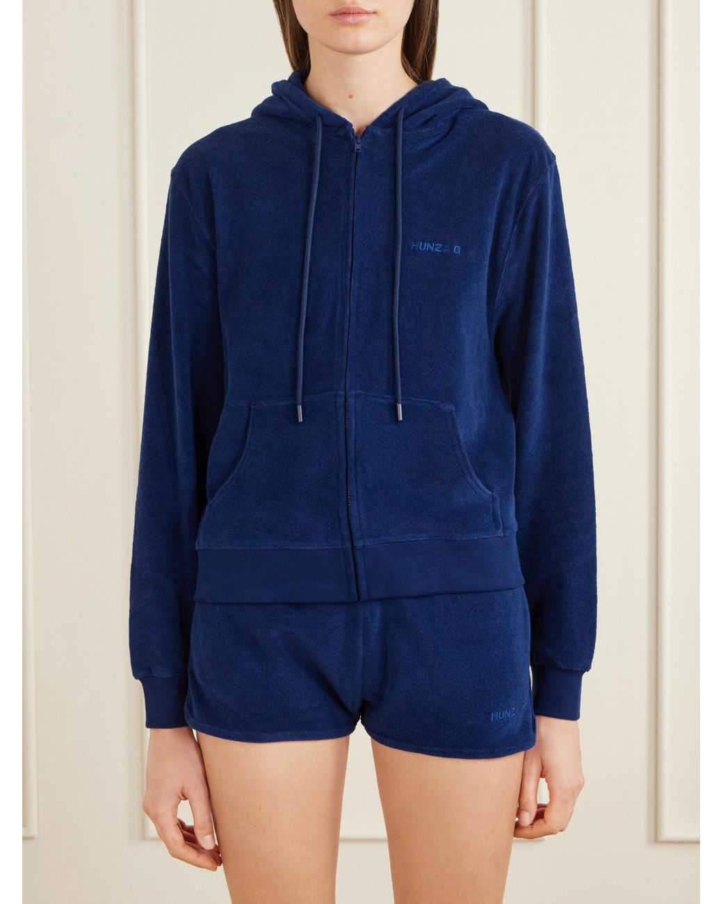 Hunza G Blue Hooded Embroidered Cotton-Terry Top