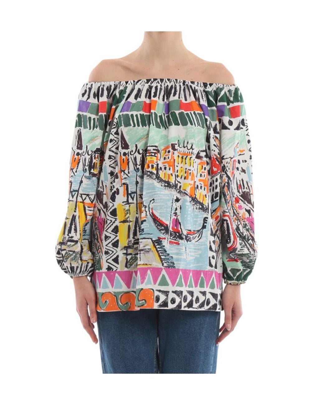 Prada Gray Strapless Print Blouse