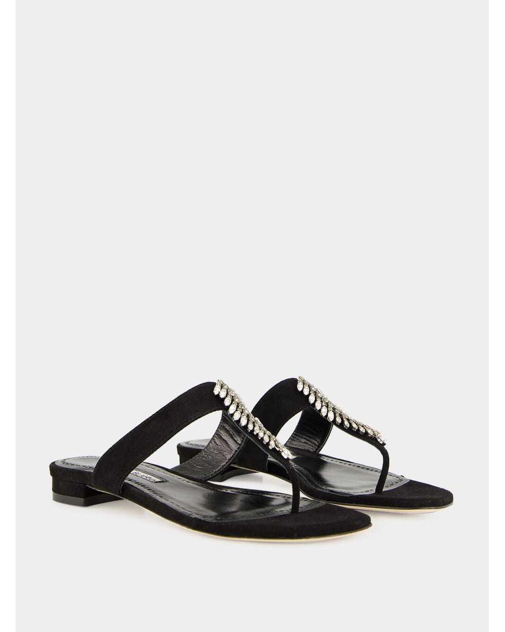 Manolo Blahnik Black Crystal-Embellished Flat Sandals