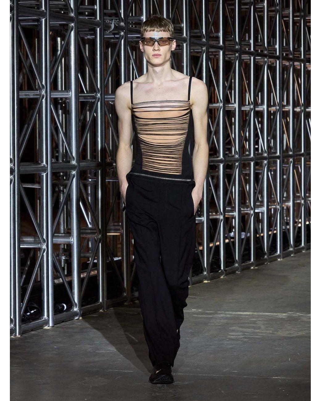 Dion Lee Blue Zipped Wool Straight-Leg Trousers