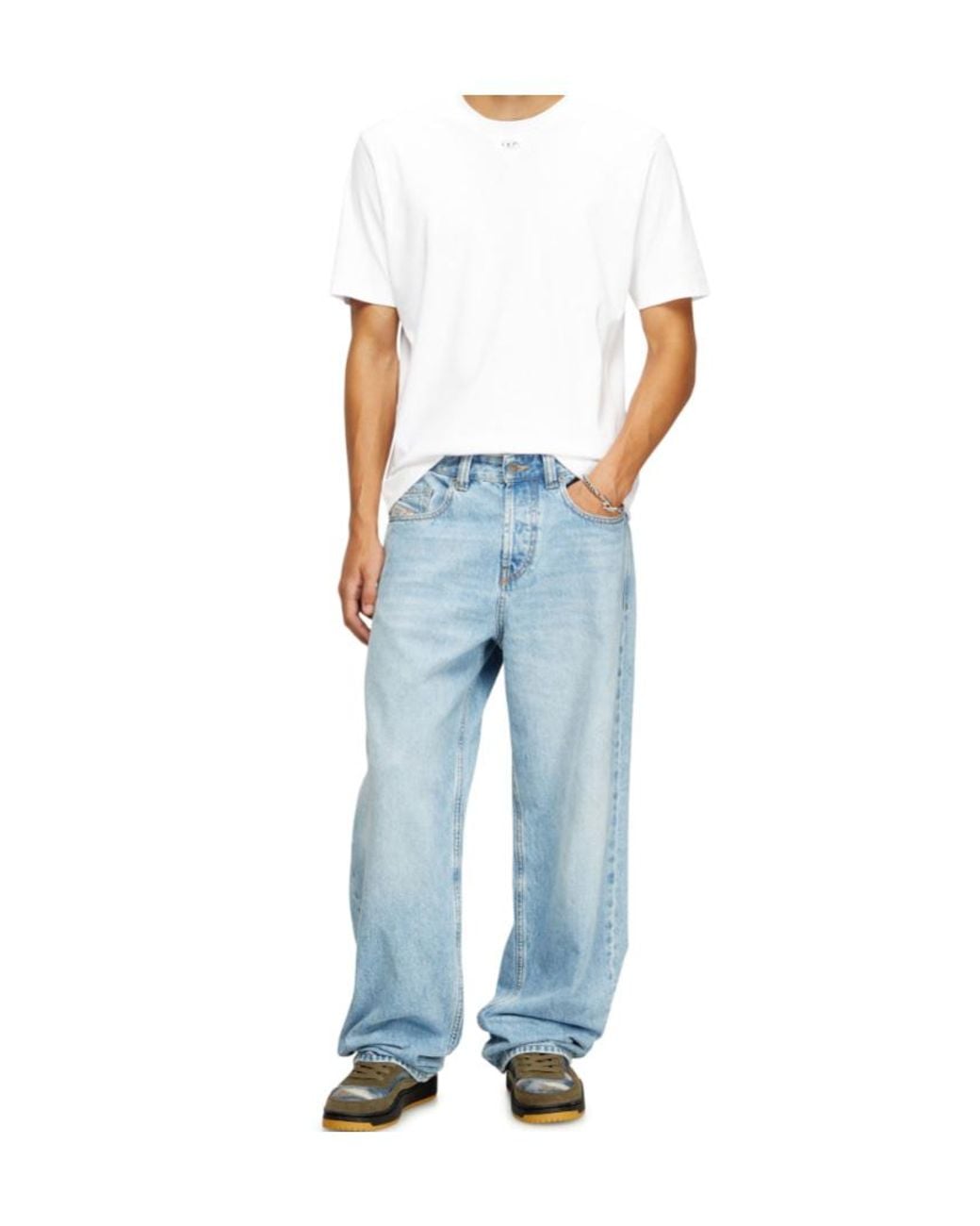 DIESEL White Logo Crew Neck T-Shirt for men