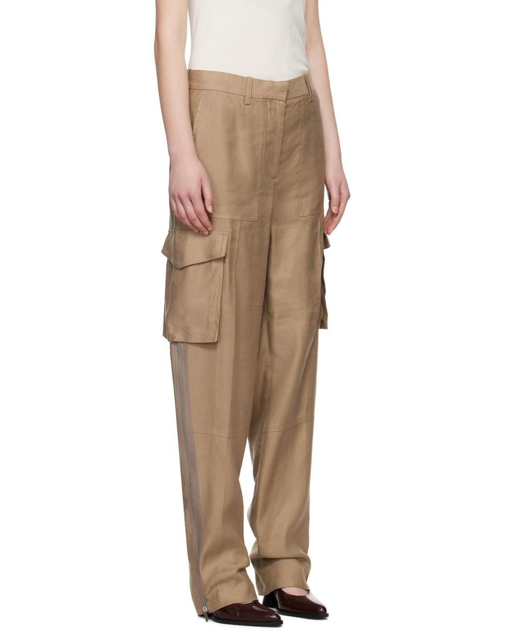 Helmut Lang Natural Cargo Carpenter Zipper Casual Pants