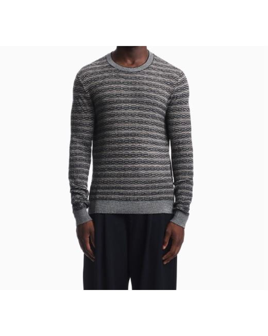 Emporio Armani Gray Horizontal-Stripe Sweater for men