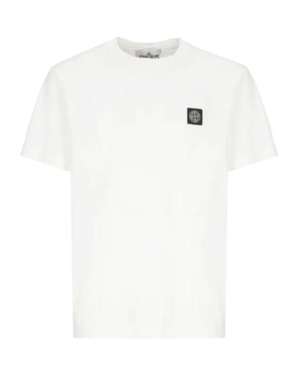 Stone Island White Logo Patch Crewneck T-Shirt for men