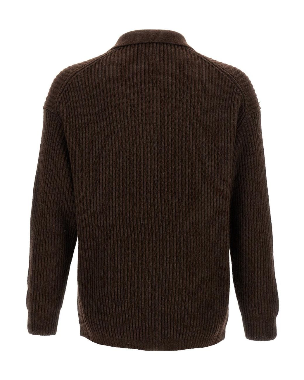 Emporio Armani Brown Fisherman's-Knit Long Sleeved Polo Shirt for men