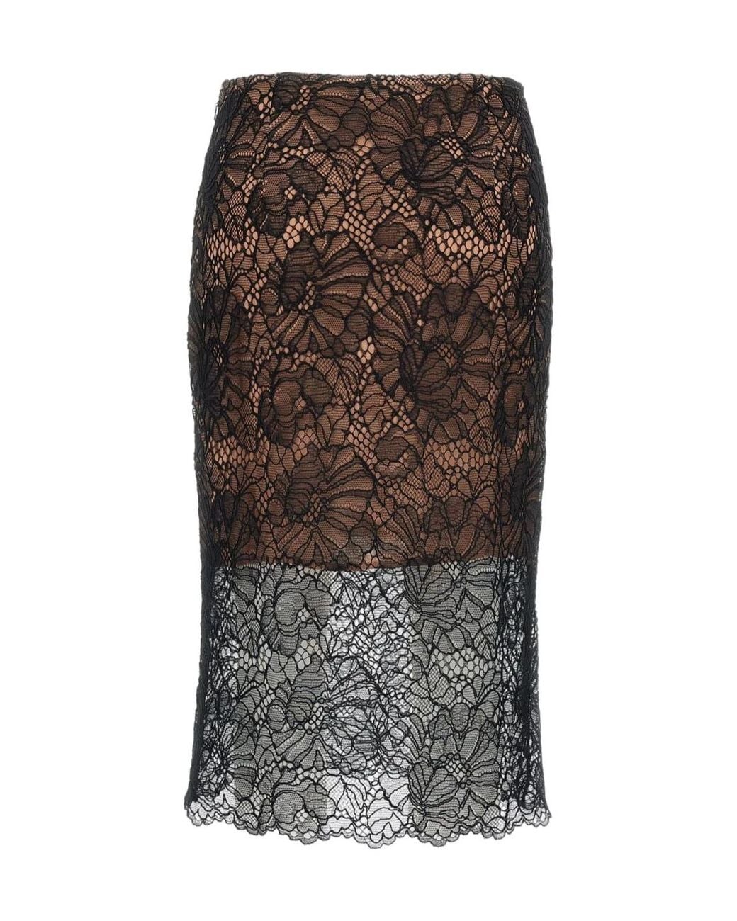 ROTATE BIRGER CHRISTENSEN Brown Lace Midi Skirt