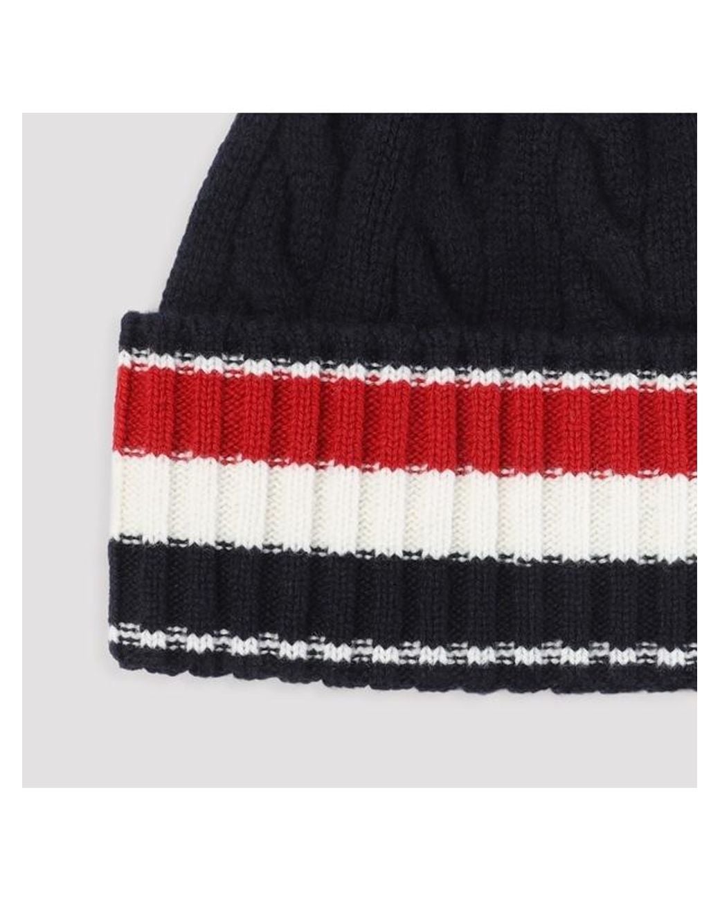 Thom Browne Blue Cable-Knit Stripe Beanie Hat for men