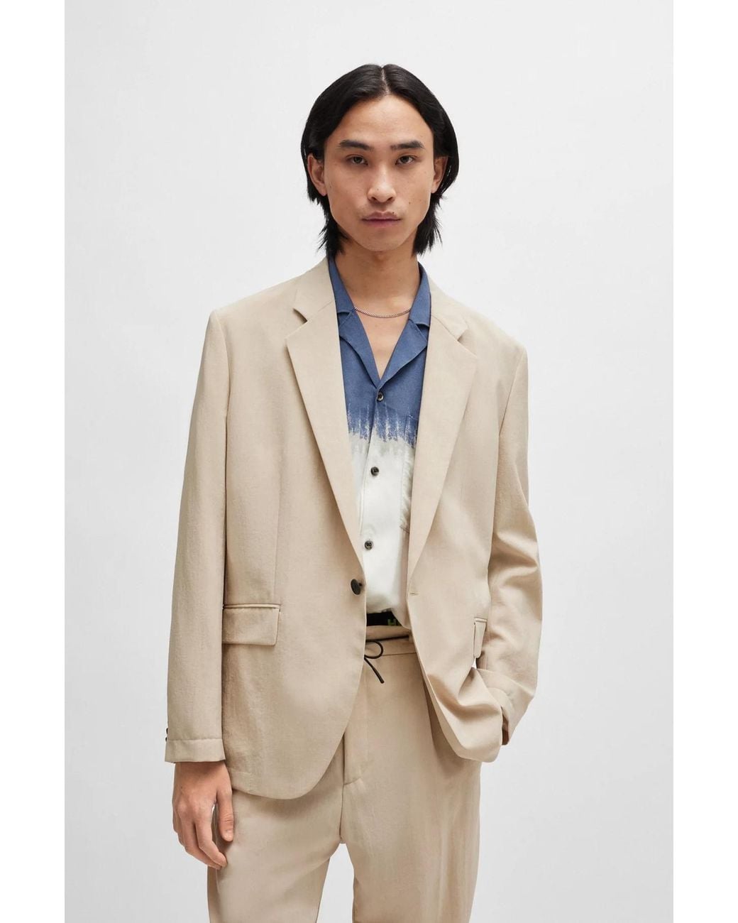 Boss Natural Seersucker Single-Breasted Blazer for men