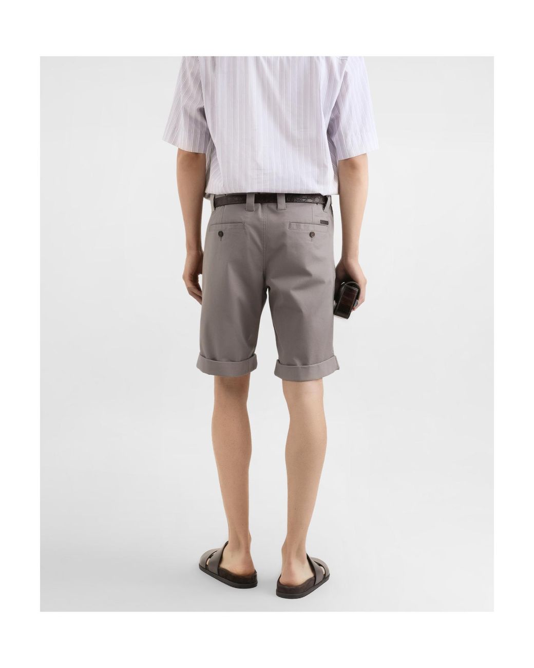 Dolce & Gabbana Gray Cuffed Topstitched Chino Shorts for men