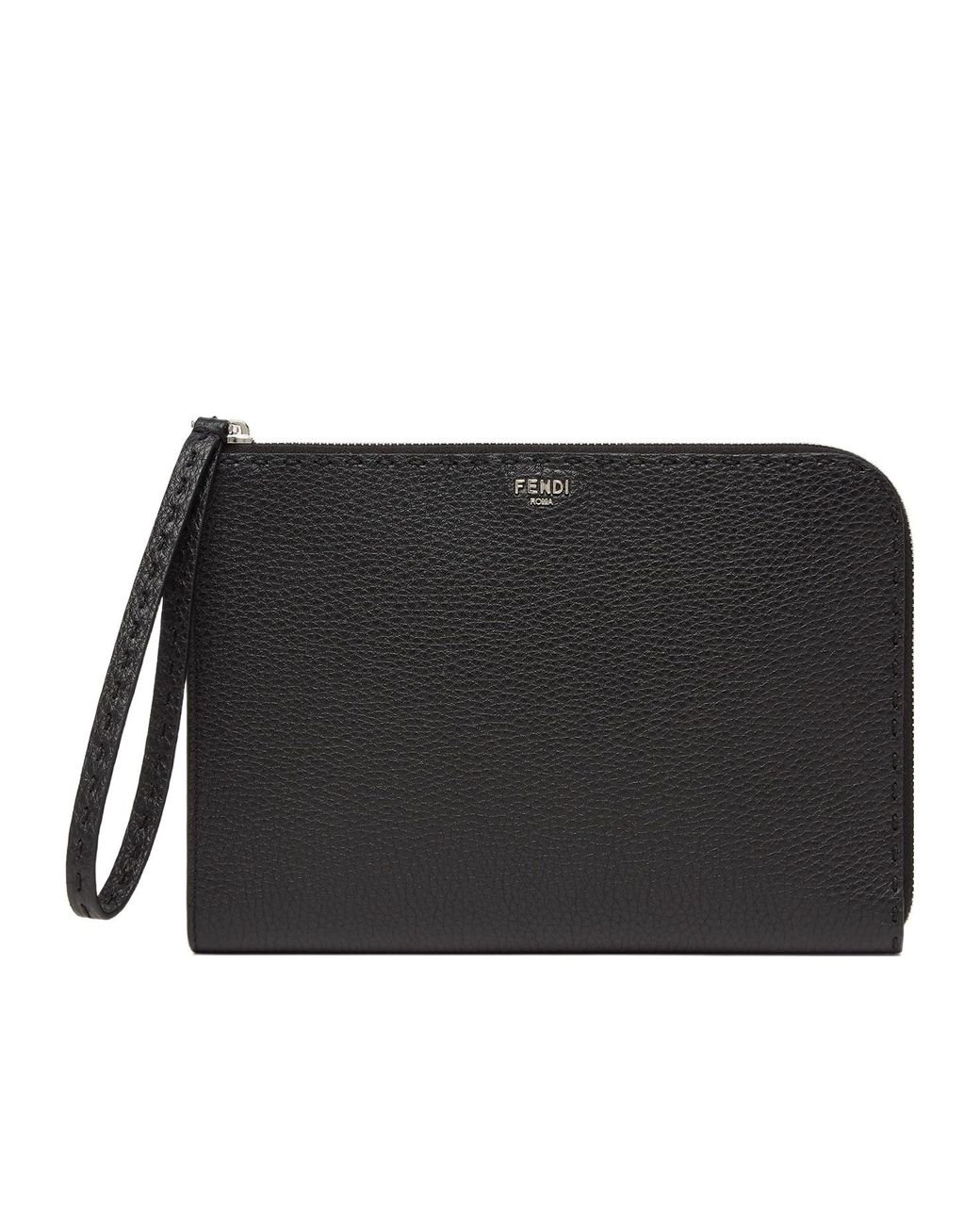 Fendi Black Selleria Logo Lettering Small Pouch for men