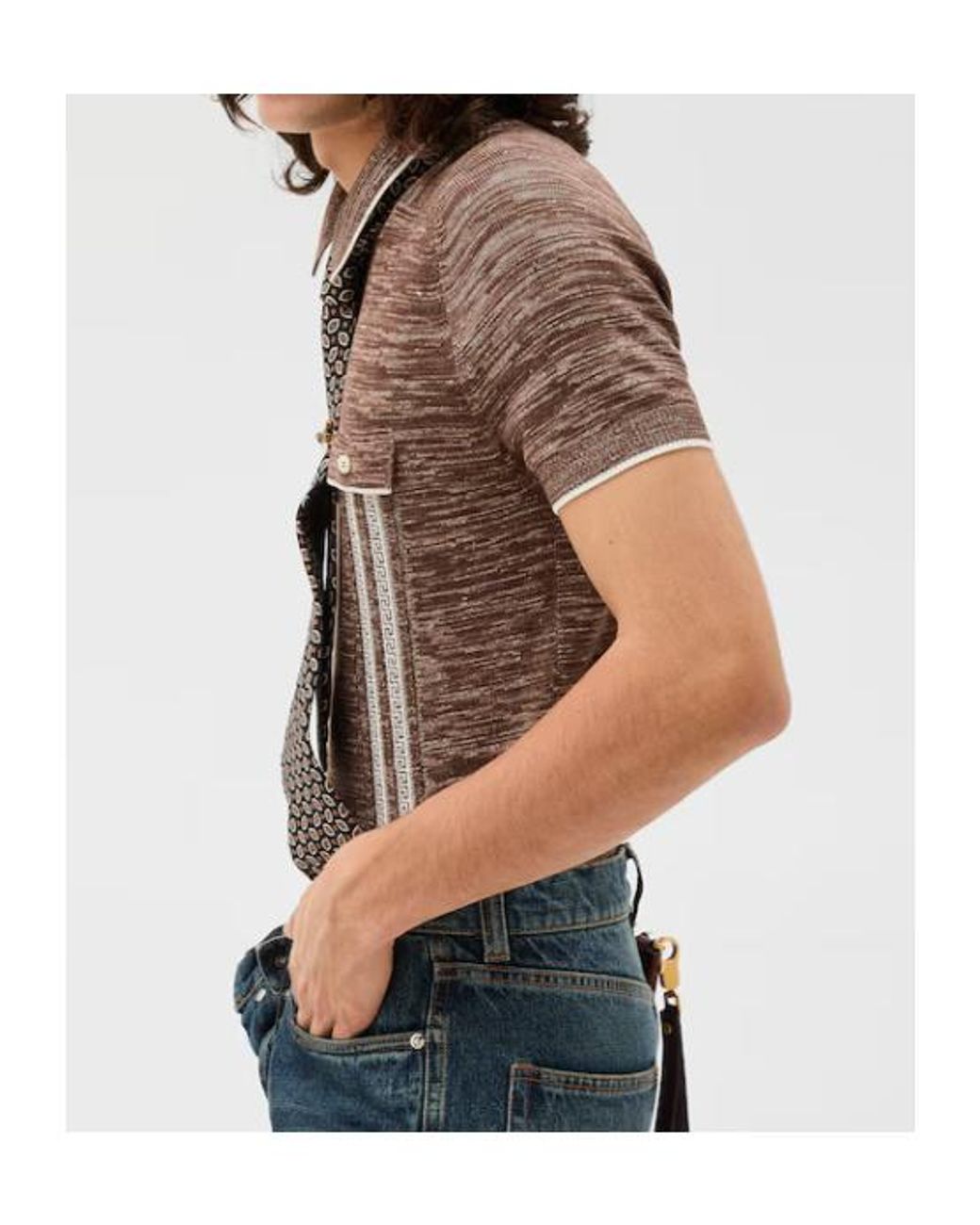 Versace Brown Mouliné Jacquard Knit Polo Shirt for men