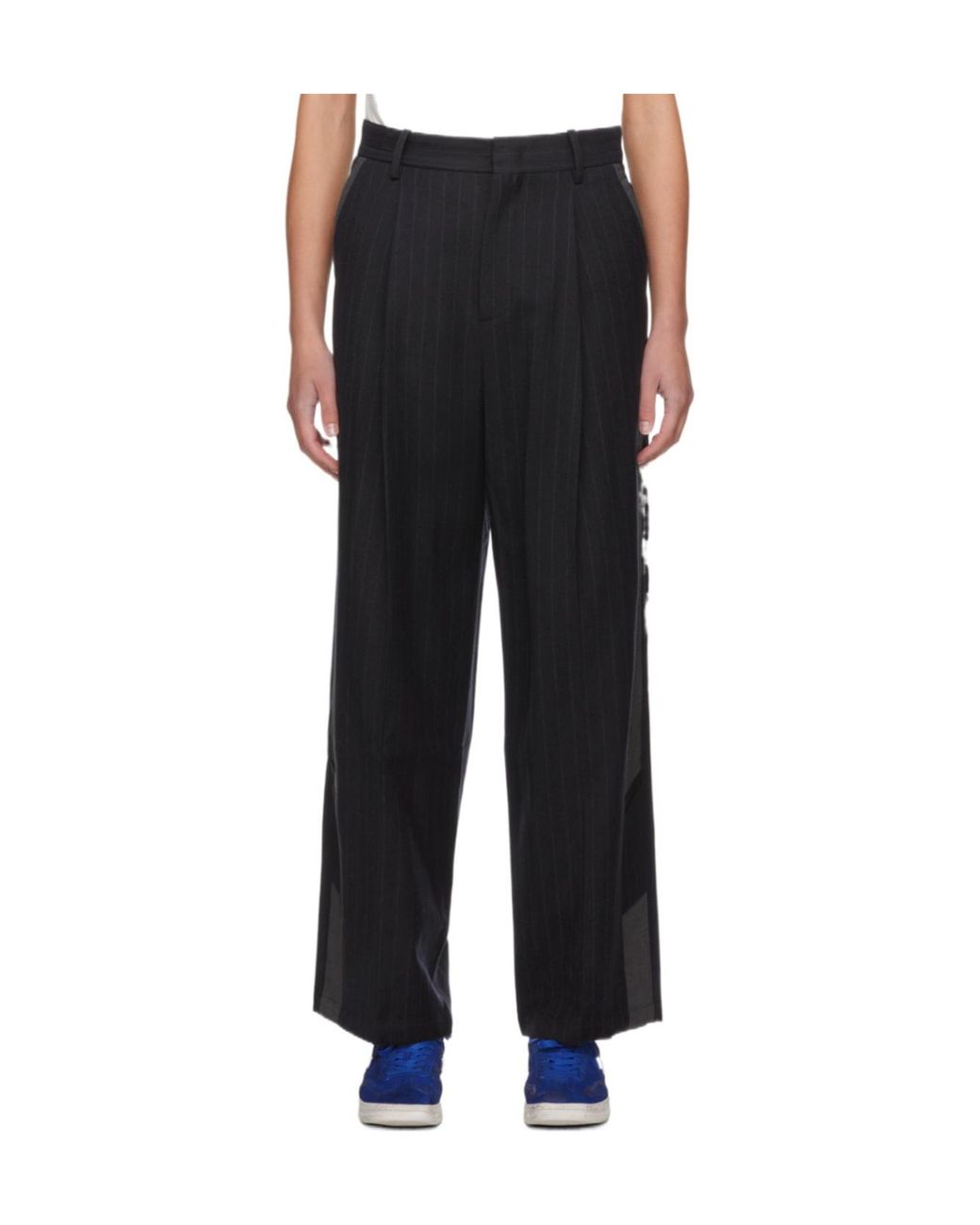 Adererror Black Striped Belt-Loop Casual Pants