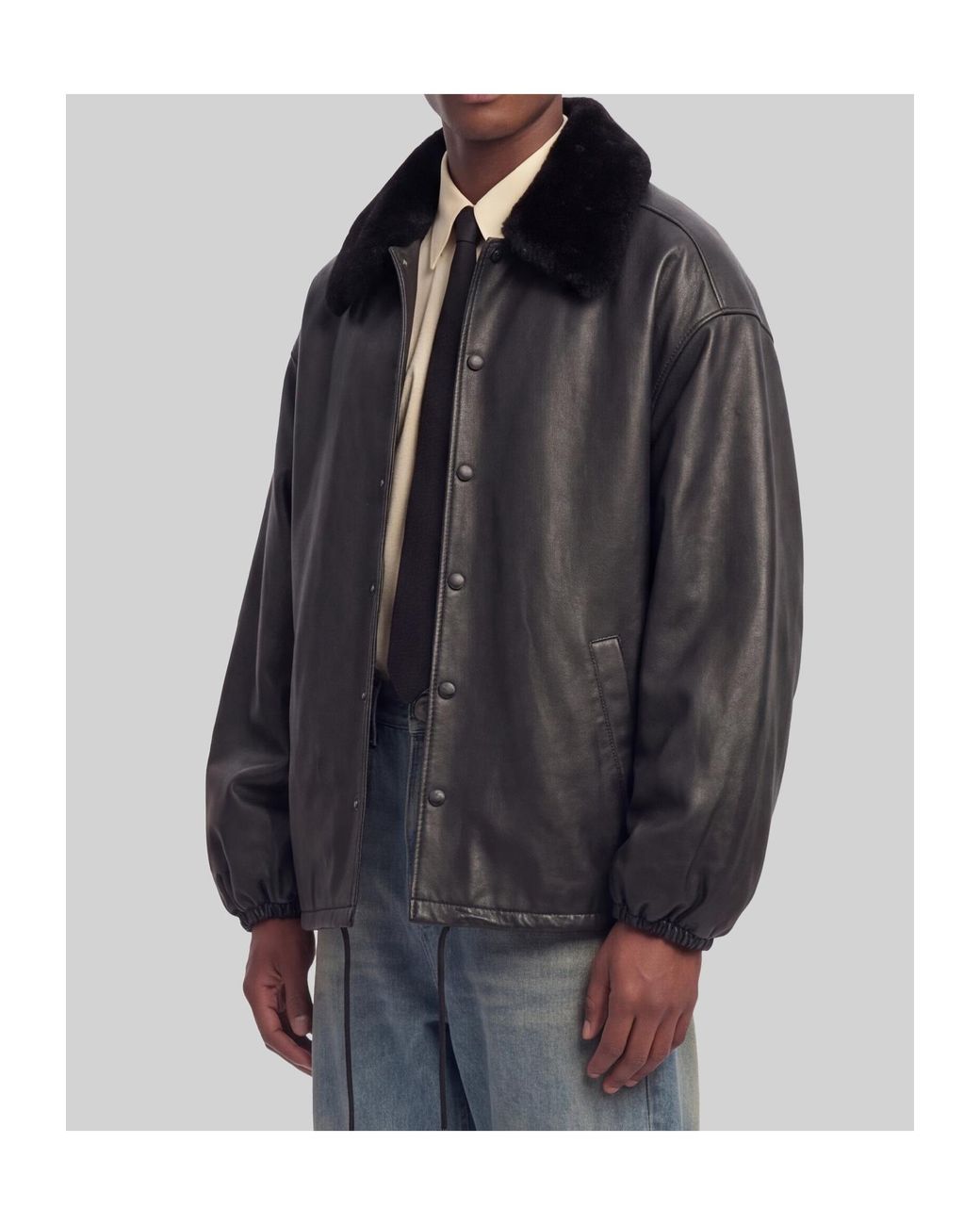 Willy Chavarria Black Long-Sleeve Zip-Up Leather Jacket for men