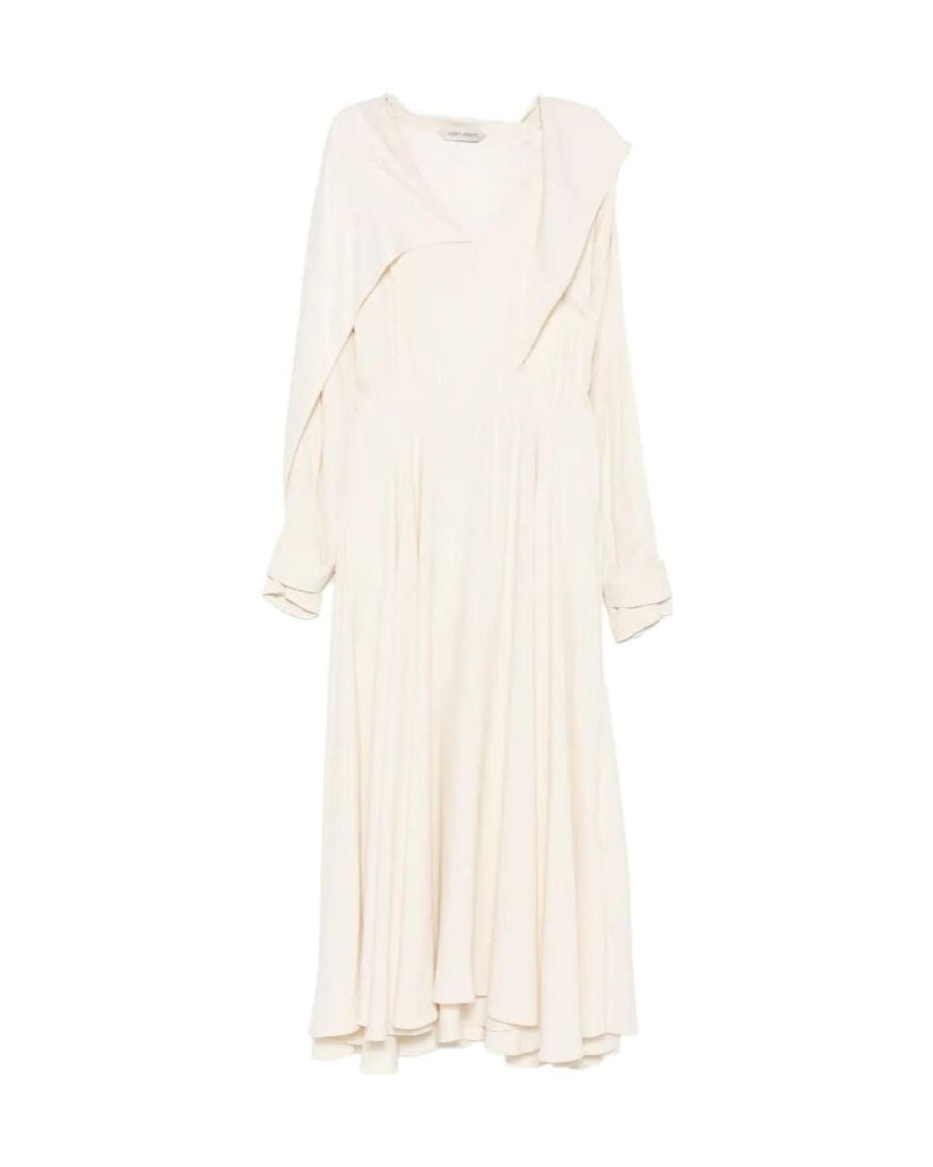 Alberta Ferretti White Cape-Effect V-Neck Dress