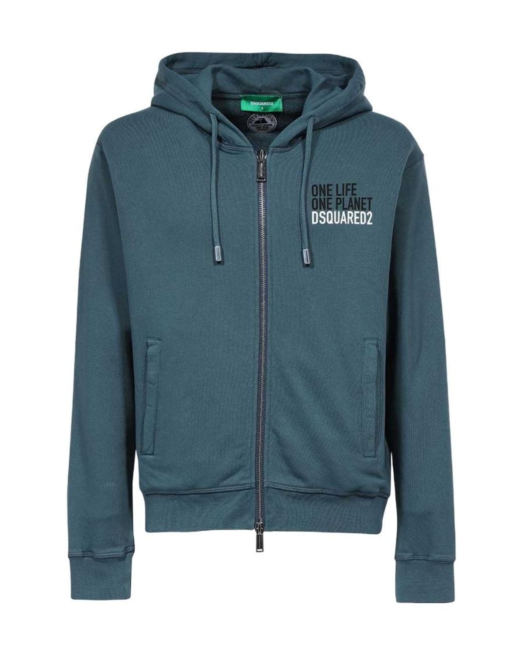 DSquared² Blue Logo Print Zipped Hoodie for men
