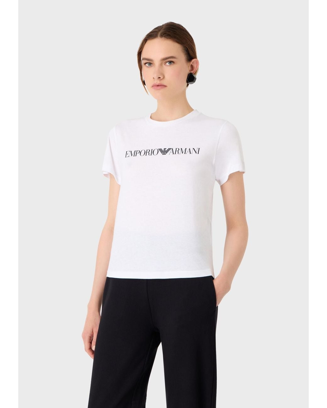 Emporio Armani White Logo Printed Crewneck T-Shirt