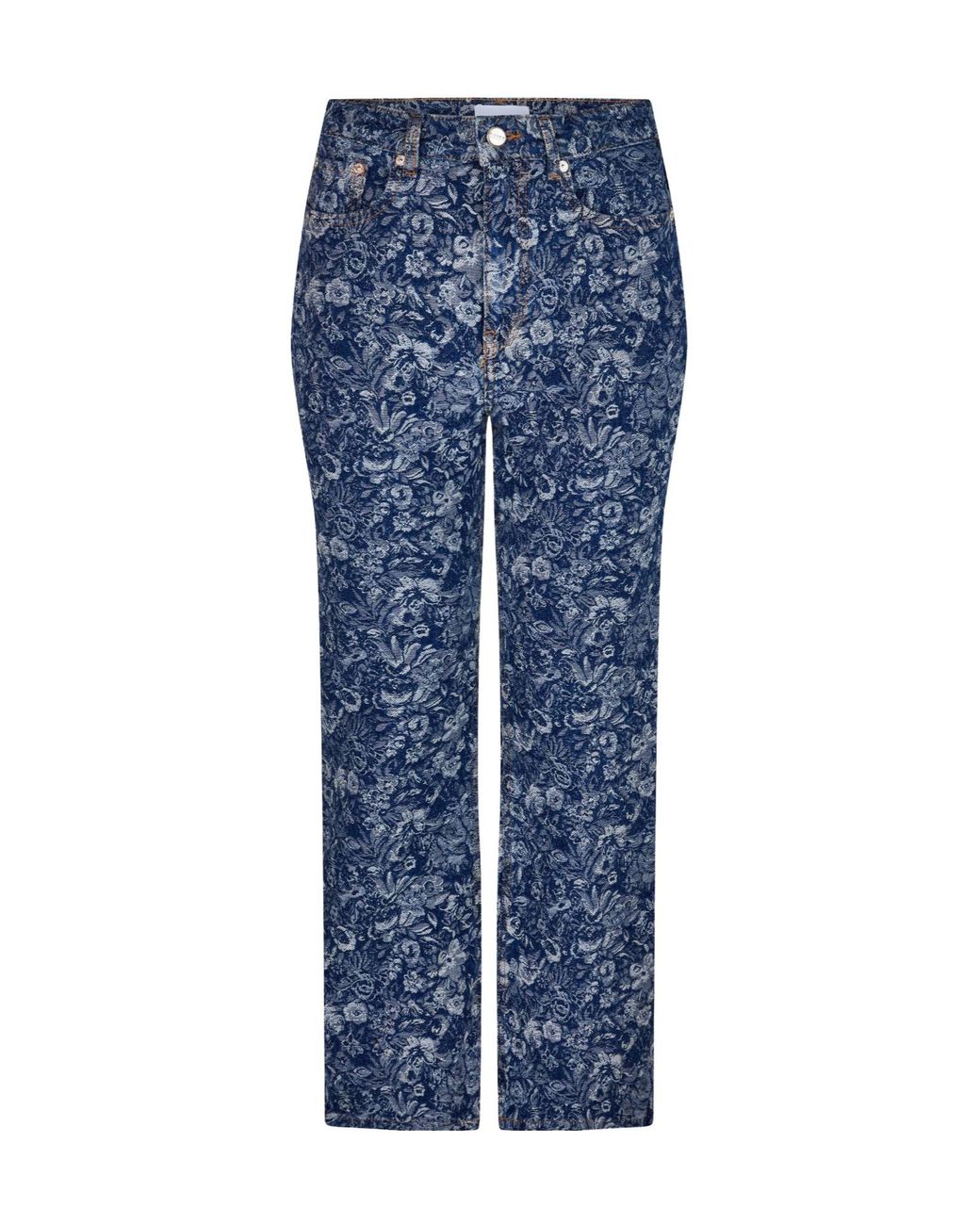 Ganni Blue High-Waisted Straight-Leg Jeans