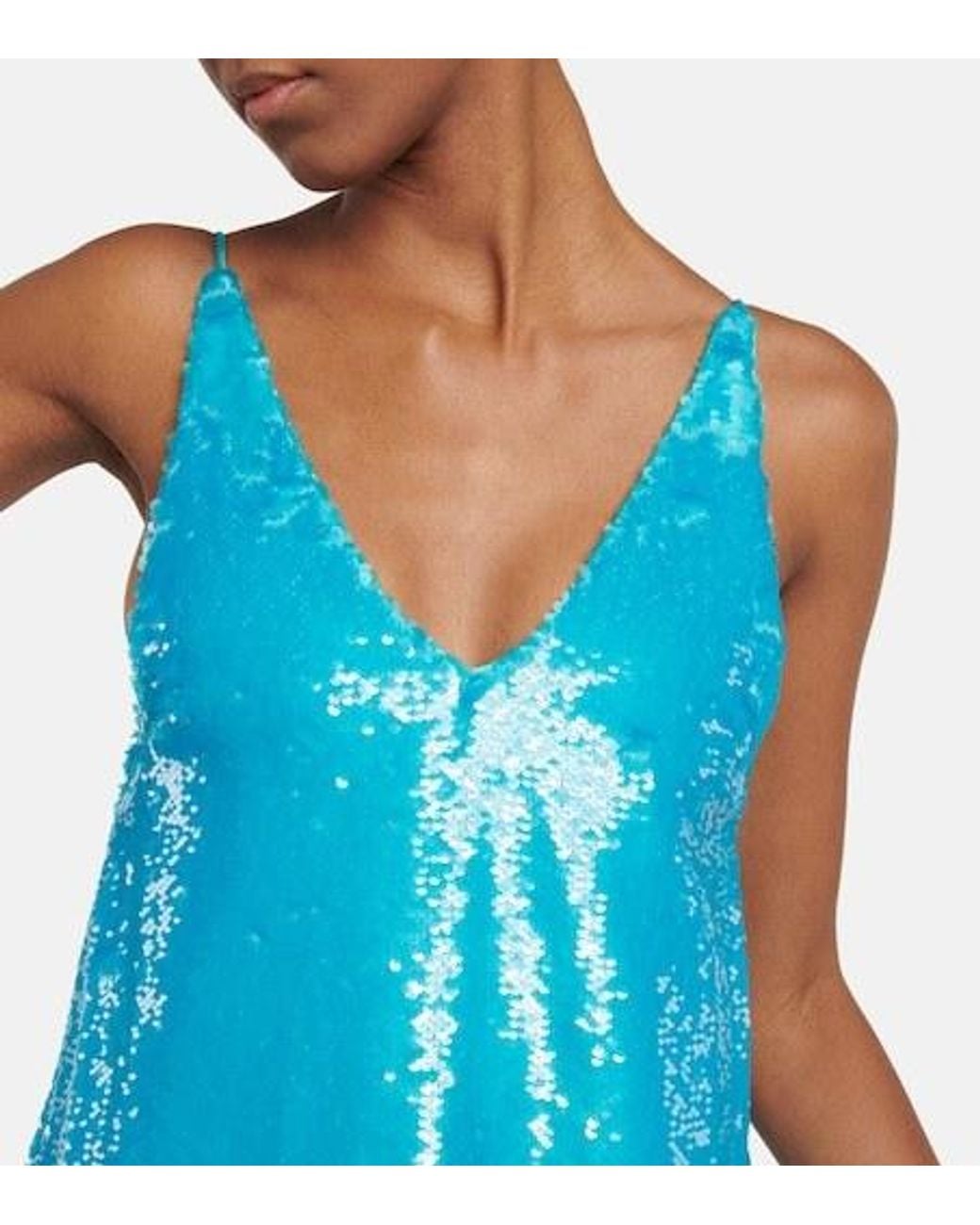 Ganni Blue Sequin Slip Dress