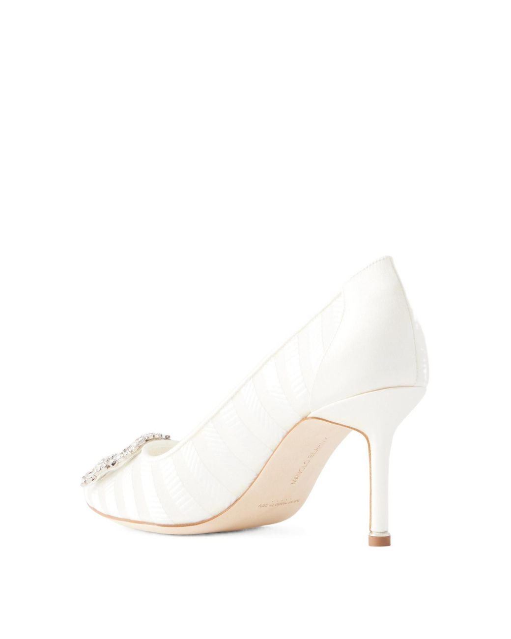 Manolo Blahnik White Crystal Embellished Heeled Pumps