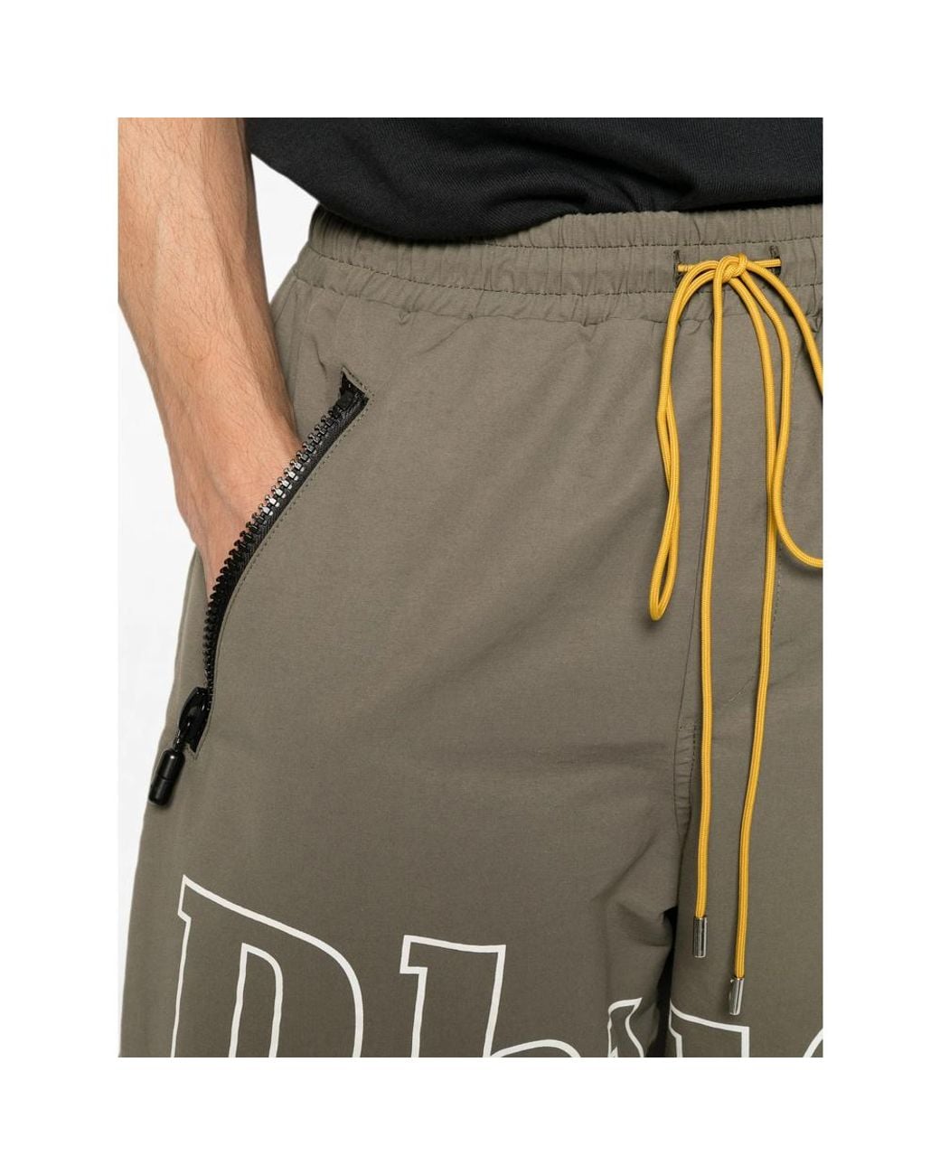 Rhude Gray Logo Print Drawstring Shorts for men