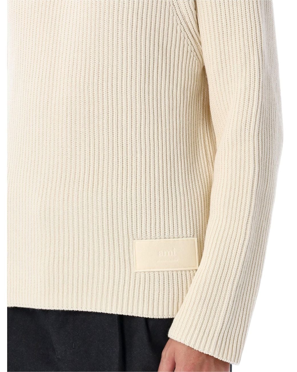 AMI Natural High Neck Ribbed Jumper for men
