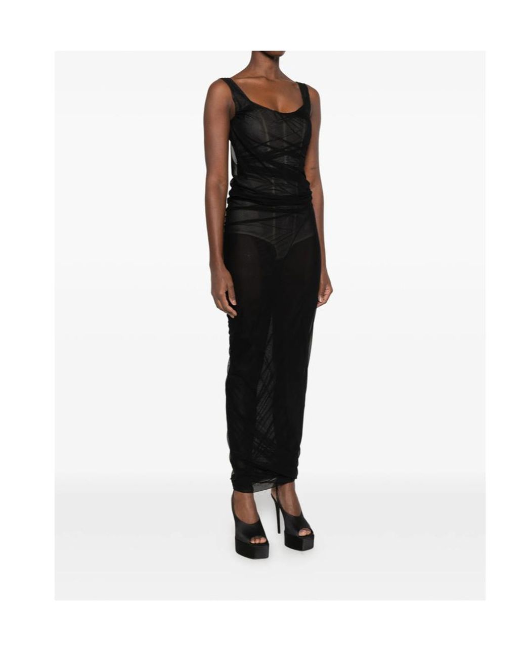 The Attico Black The Square-Neck Mesh Sleeveless Dress