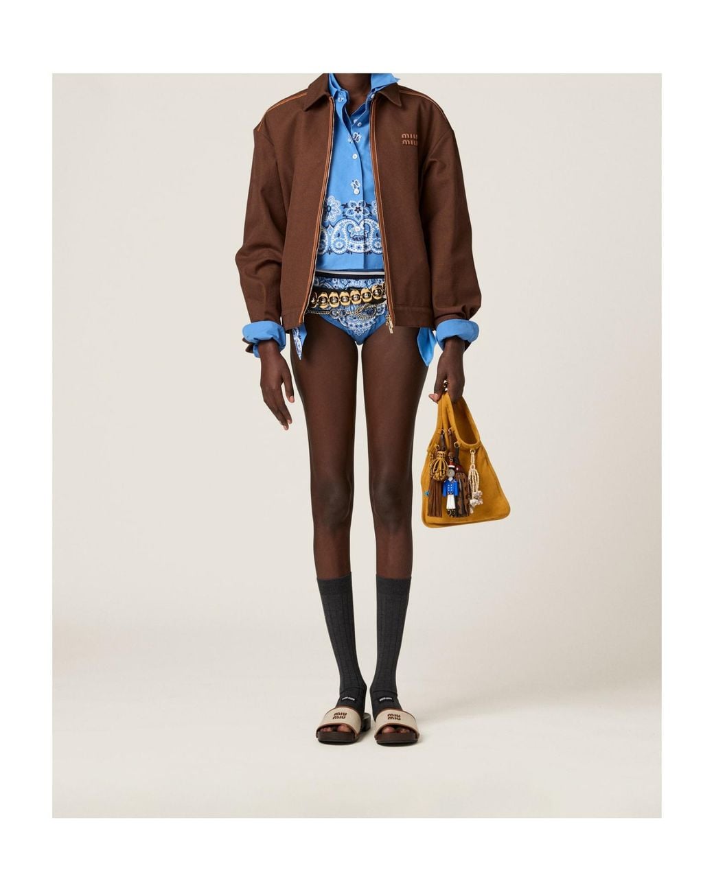 Miu Miu Blue Printed Poplin Shirt