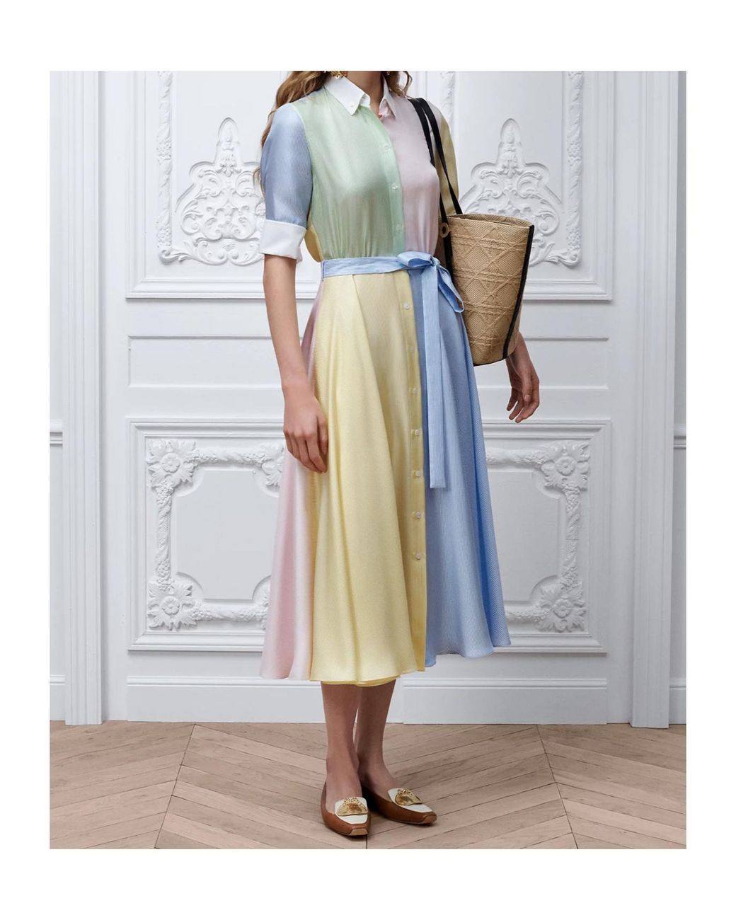 Dior Blue Iviera Mid-Length Belted Shirtdress