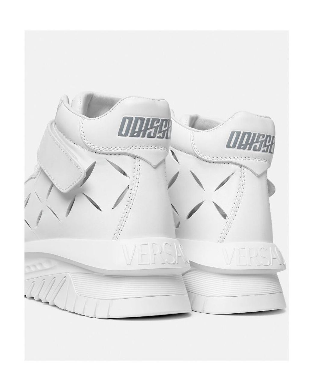 Versace White Cut-Out High-Top Sneakers for men