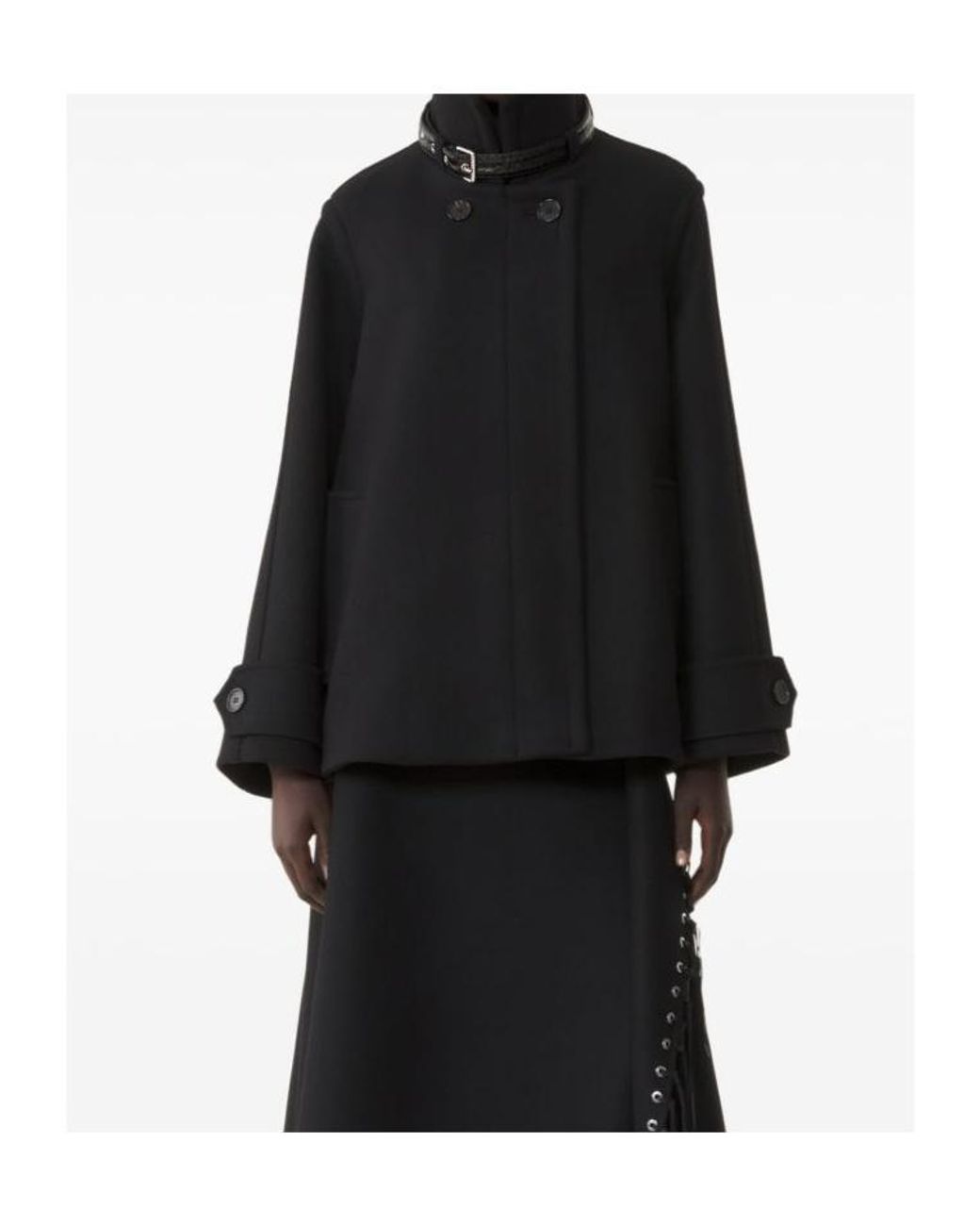 Lanvin Black Buckled-Collar Double-Breasted Short Coat