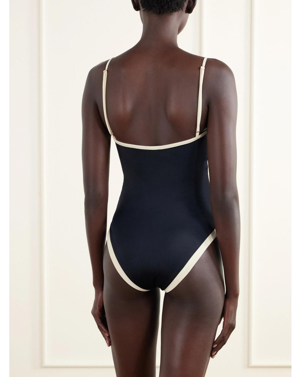 Johanna Ortiz Black Two-Tone Ruched Swimsuit