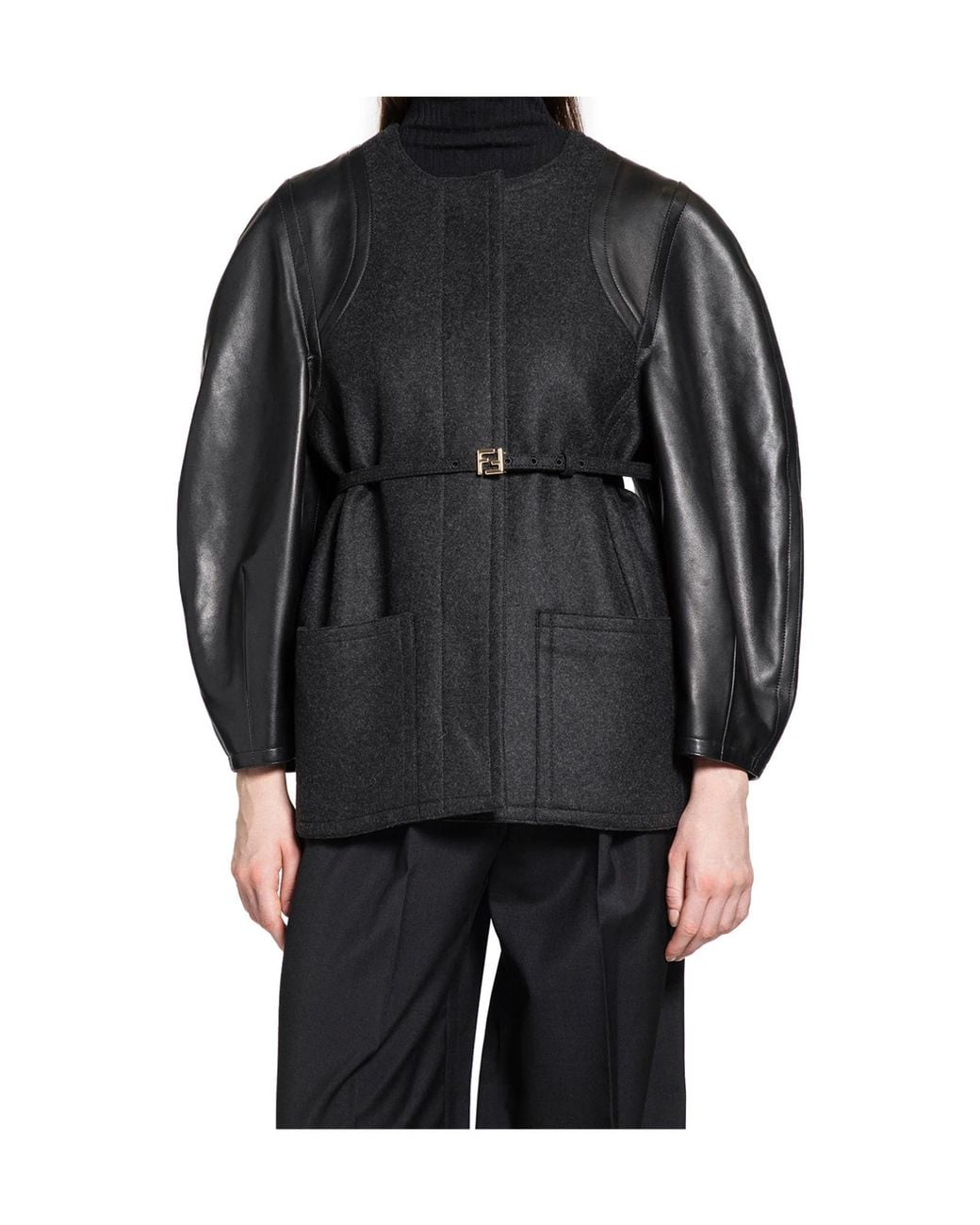Fendi Black Single-Breasted Crewneck Jacket