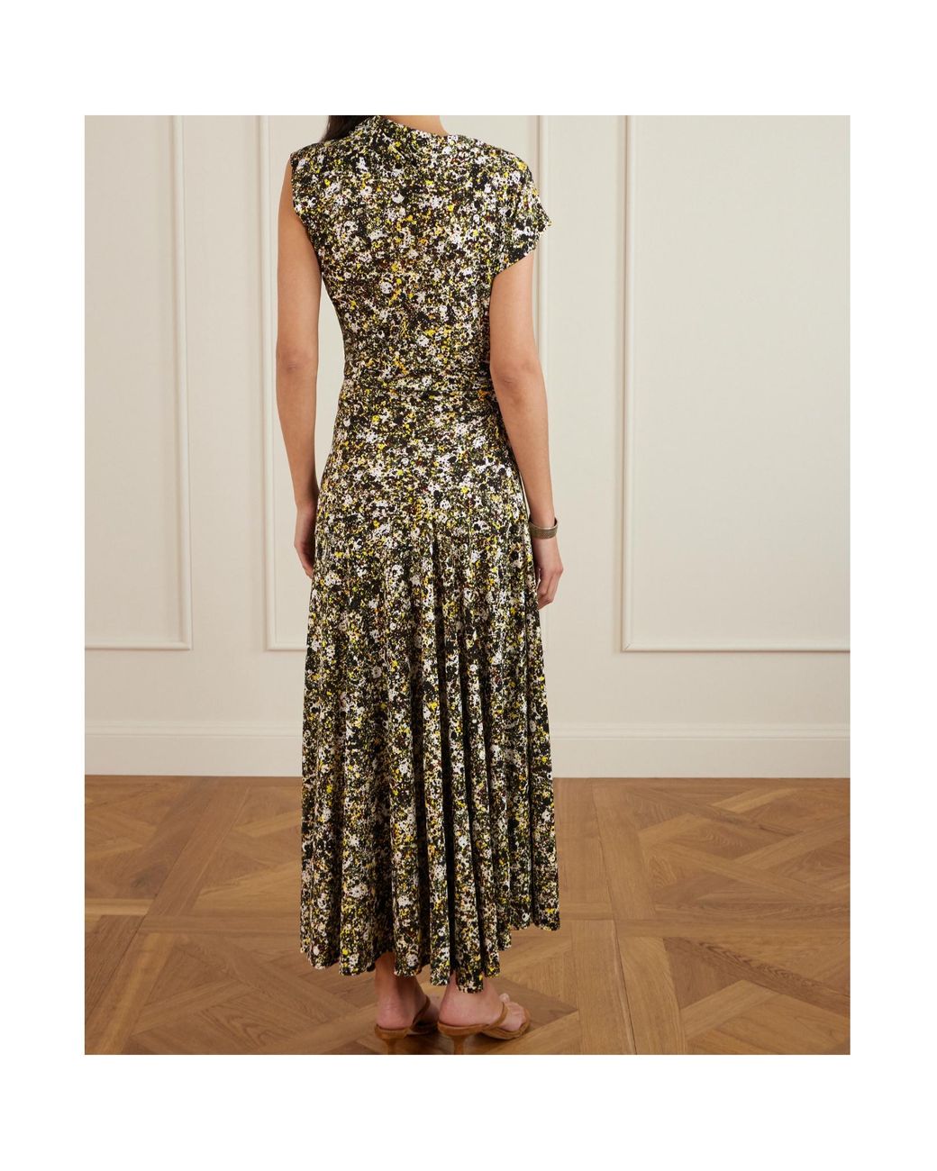 Proenza Schouler Green Tamara Asymmetric Draped Printed Jersey Maxi Dress