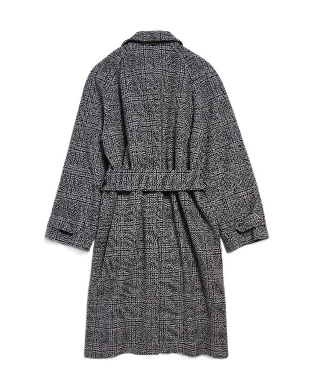 Balenciaga Gray Vintage Checked Belted Coat for men