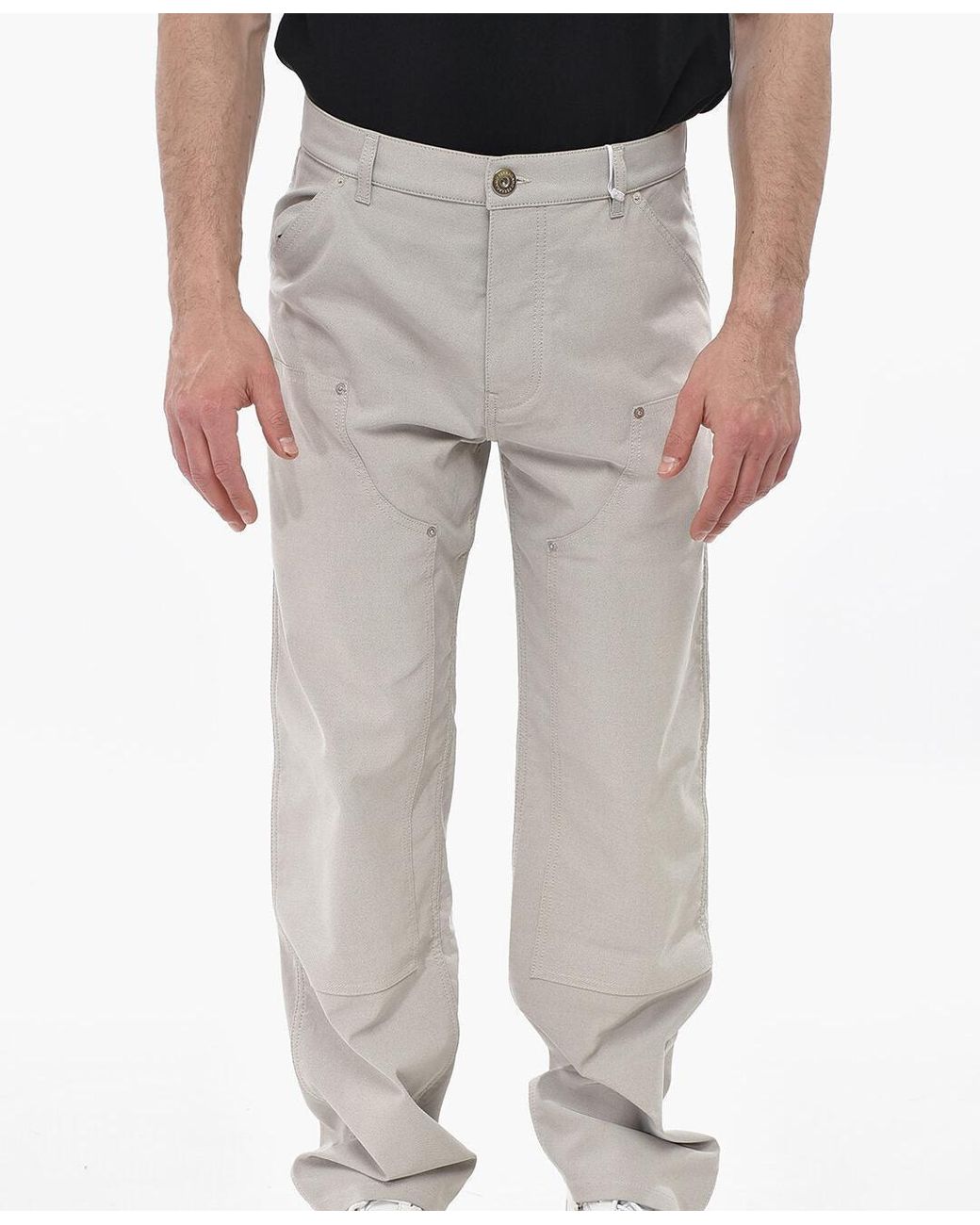 Ferragamo Gray Logo Button Pants for men
