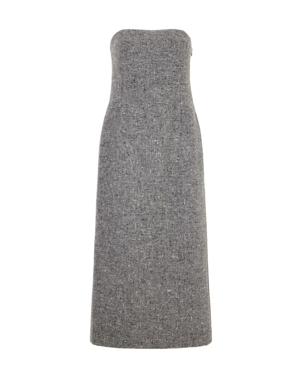 Auralee Gray Strapless Wool-Tweed Midi Dress